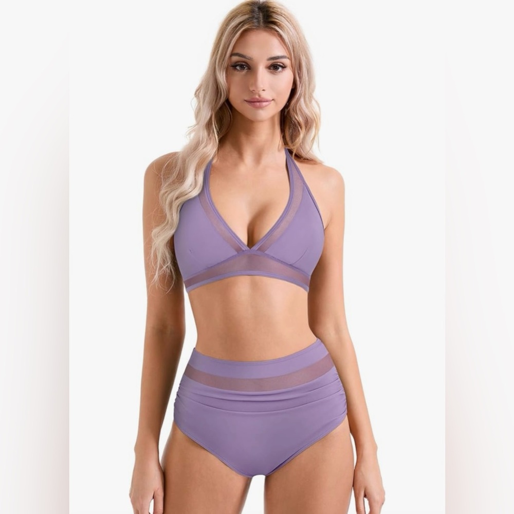 SUUKSESS Women Sexy High Waist Bikini
Sets Mesh Tummy Control 2 Piece
Swimsuits